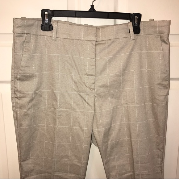 H&M High Rise Dress Pants, Windowpane Plaid Flat Front Trouser 16, Stretch Tan - Picture 2 of 16